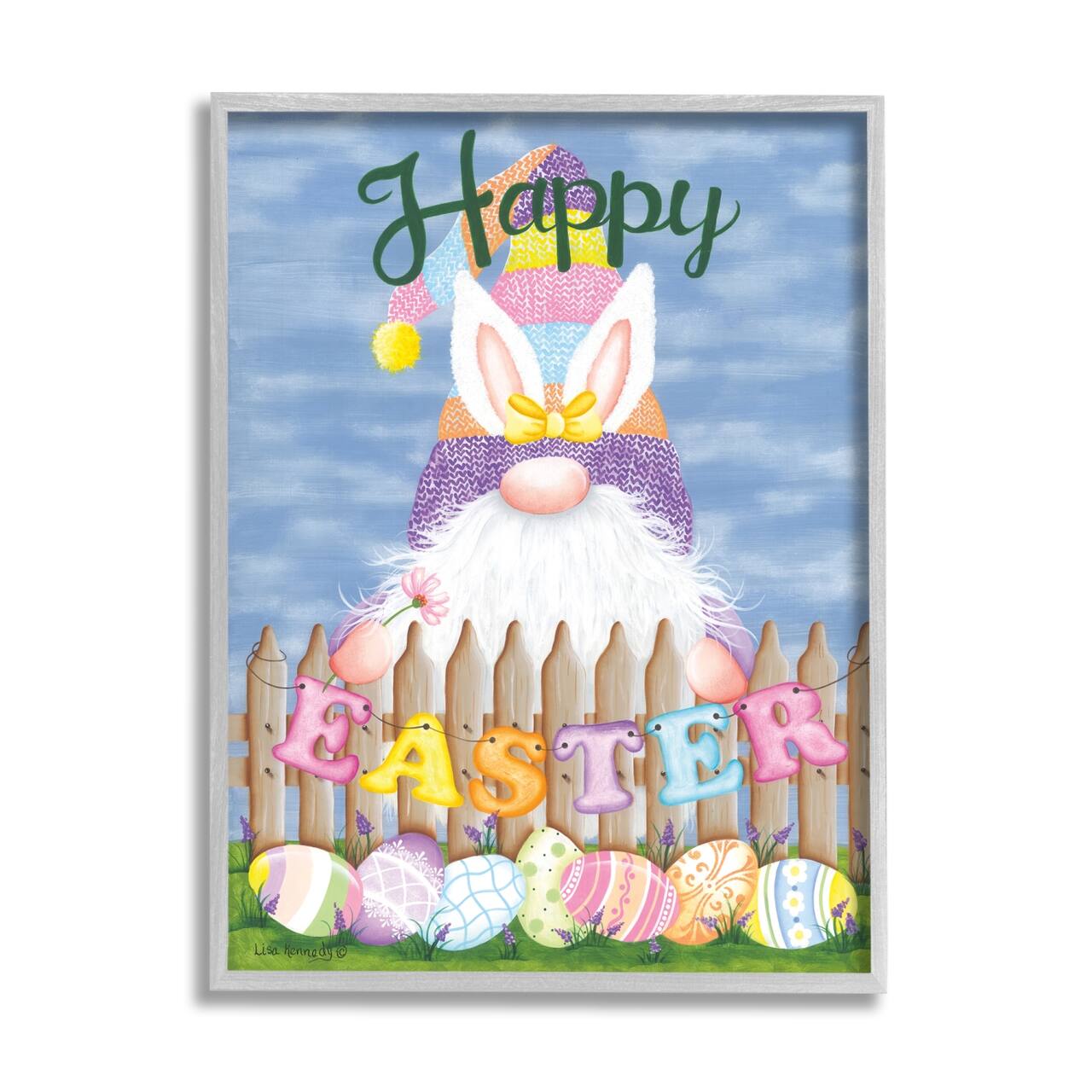 Stupell Industries Happy Easter Garden Gnome Eggs Framed Giclee Art